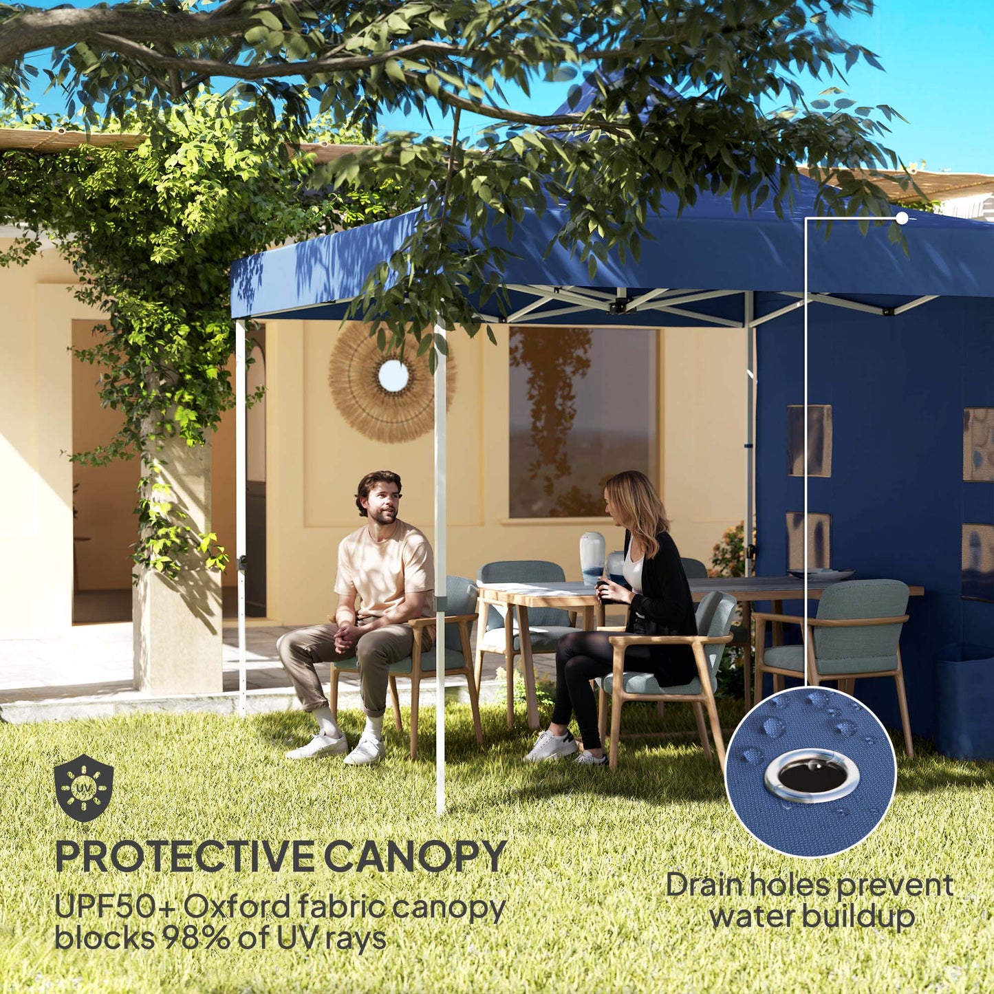 10x10 Heavy Duty Pop Up Canopy Tent with Sidewall - Dark Blue
