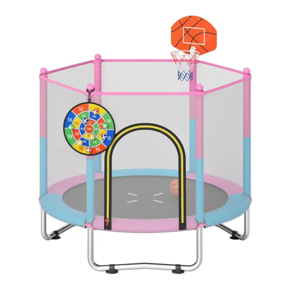 60" Kids Trampoline with Basketball Hoop & Dartboard - 3-in-1