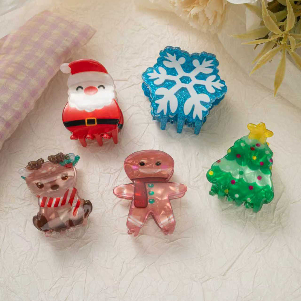 Christmas Snowflake Gingerbread Man Hair Accessories Set - Holiday Hair Clips & Headbands