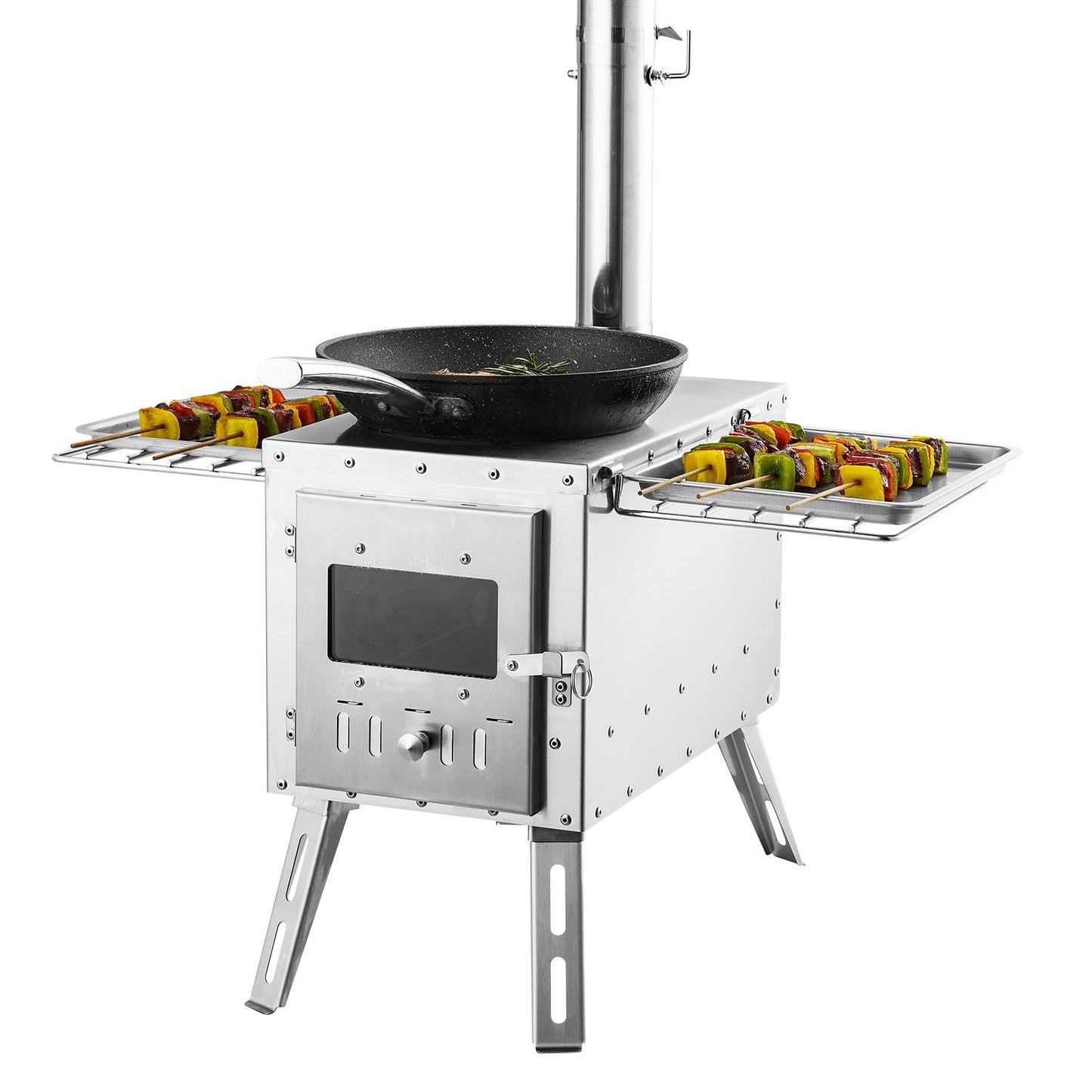 Portable Stainless Steel Wood Stove 86 Inch Camping Tent Heater with Chimney & Gloves