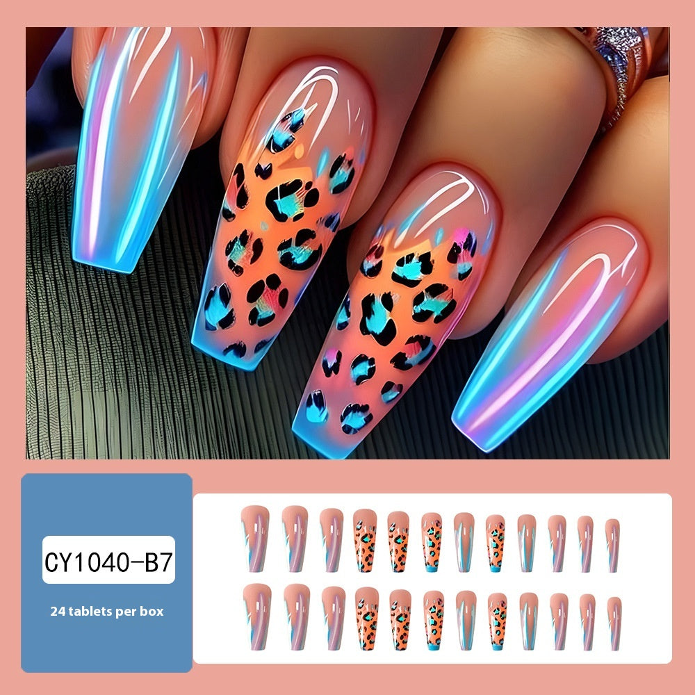 French Gradient Leopard Nail Tips Set - Long, Seamless, Ultra-Thin