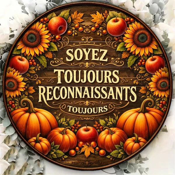Autumn Harvest 2D Flat Round Sign - Vintage Pumpkin & Sunflower