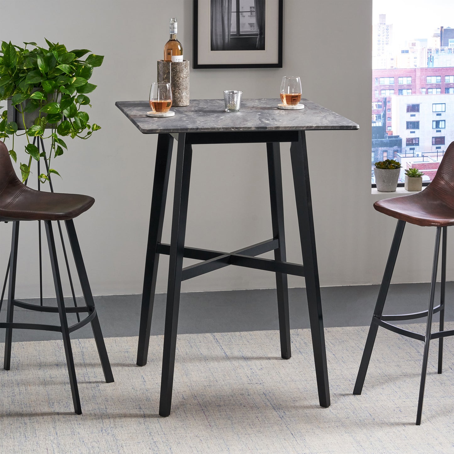 Modern Bar Height 42 Dining Table, Rubberwood Legs And Laminate Table