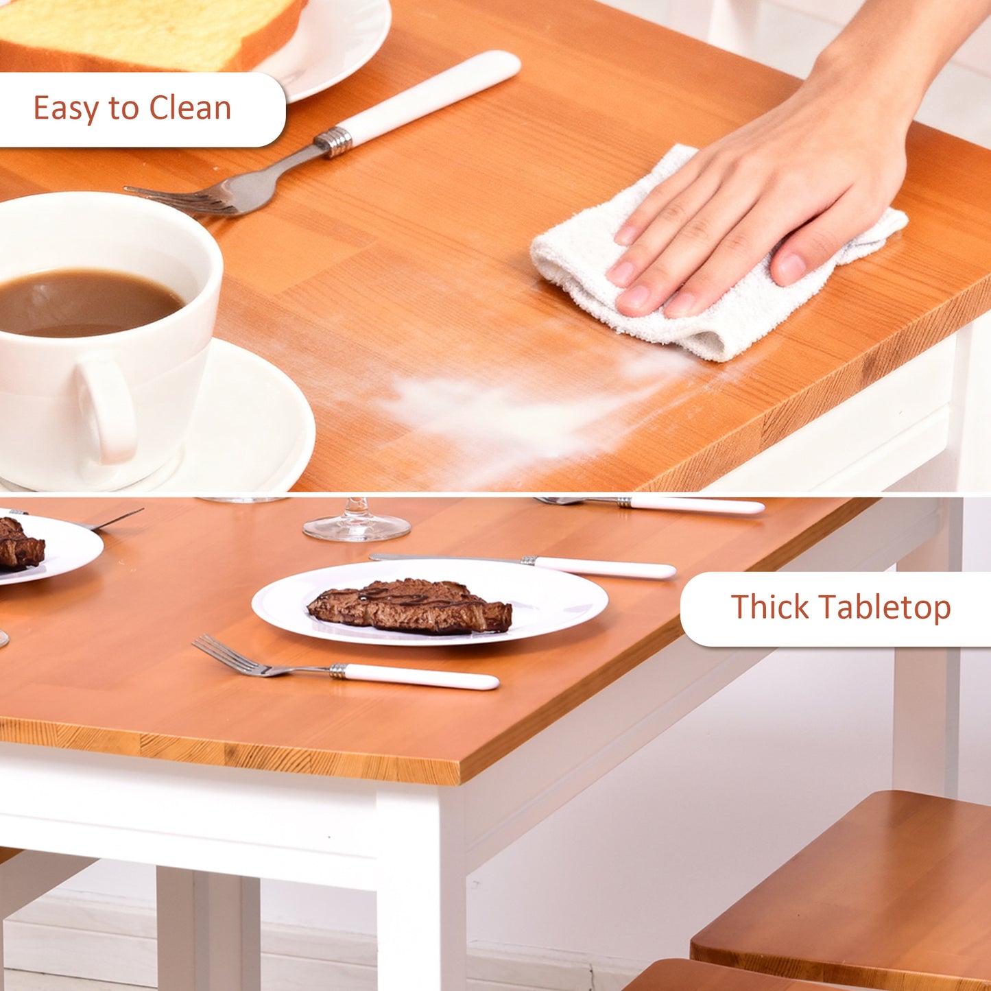 Dining Table Set for 4, 5 Piece Modern Kitchen and Chairs, Solid Wood