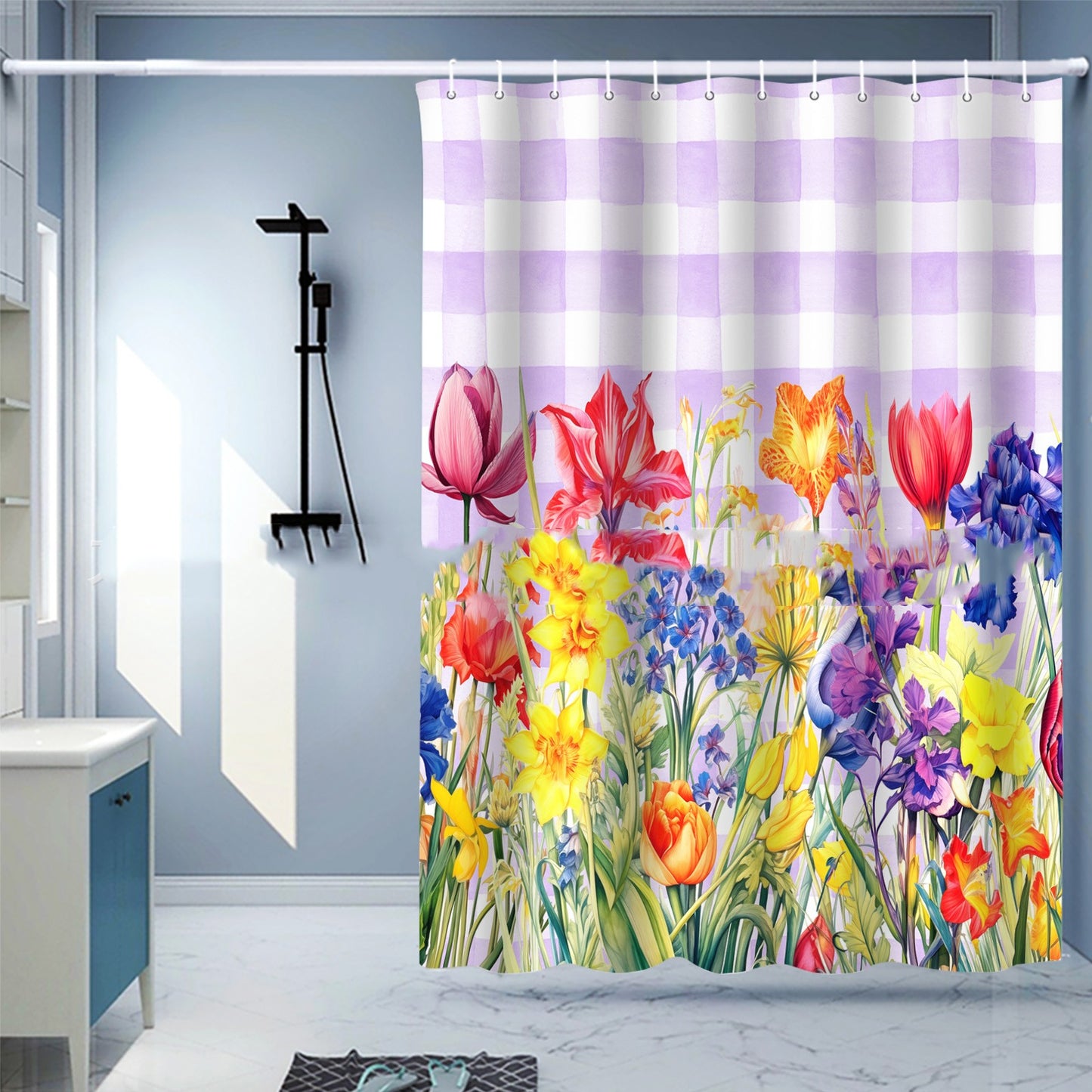 Waterproof Digital Printing Shower Curtain - Punch-Free European Style 183x214cm
