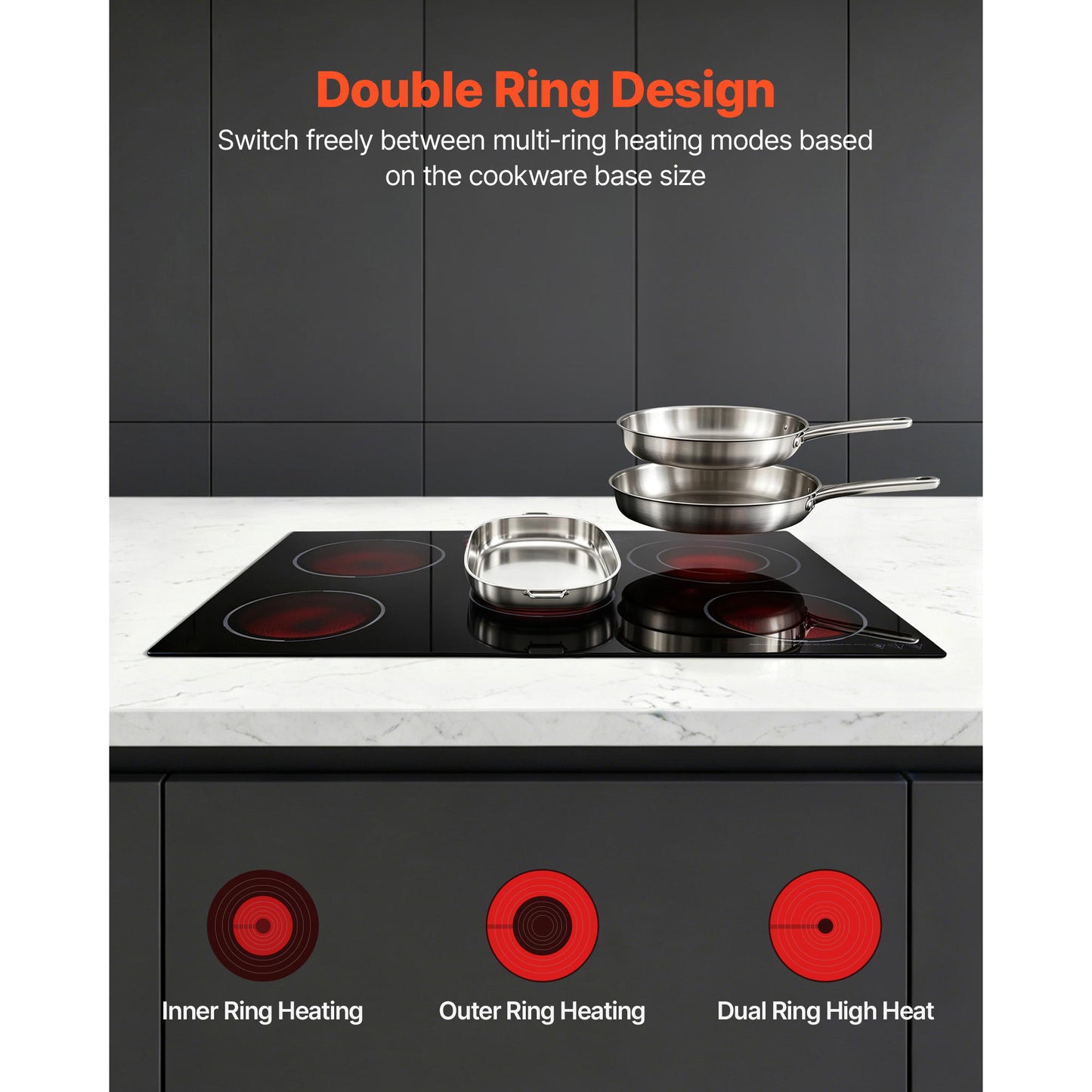 30-Inch 5-Burner Electric Cooktop 8900W Ceramic Built-In Stove with Touch Control, Timer & Child Lock