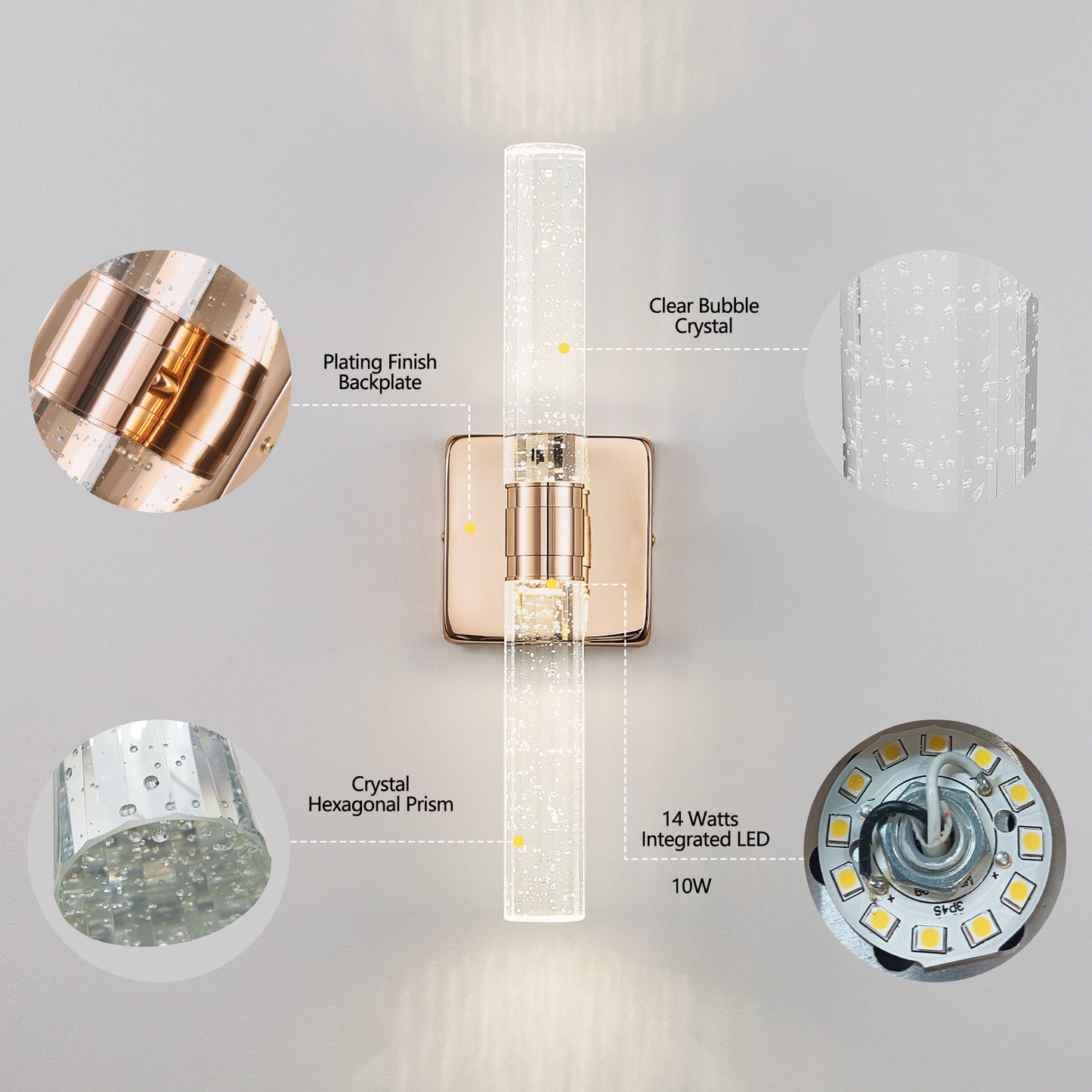 17-Inch Gold Wall Sconce with Bubble Crystal for Modern Indoor Lighting
