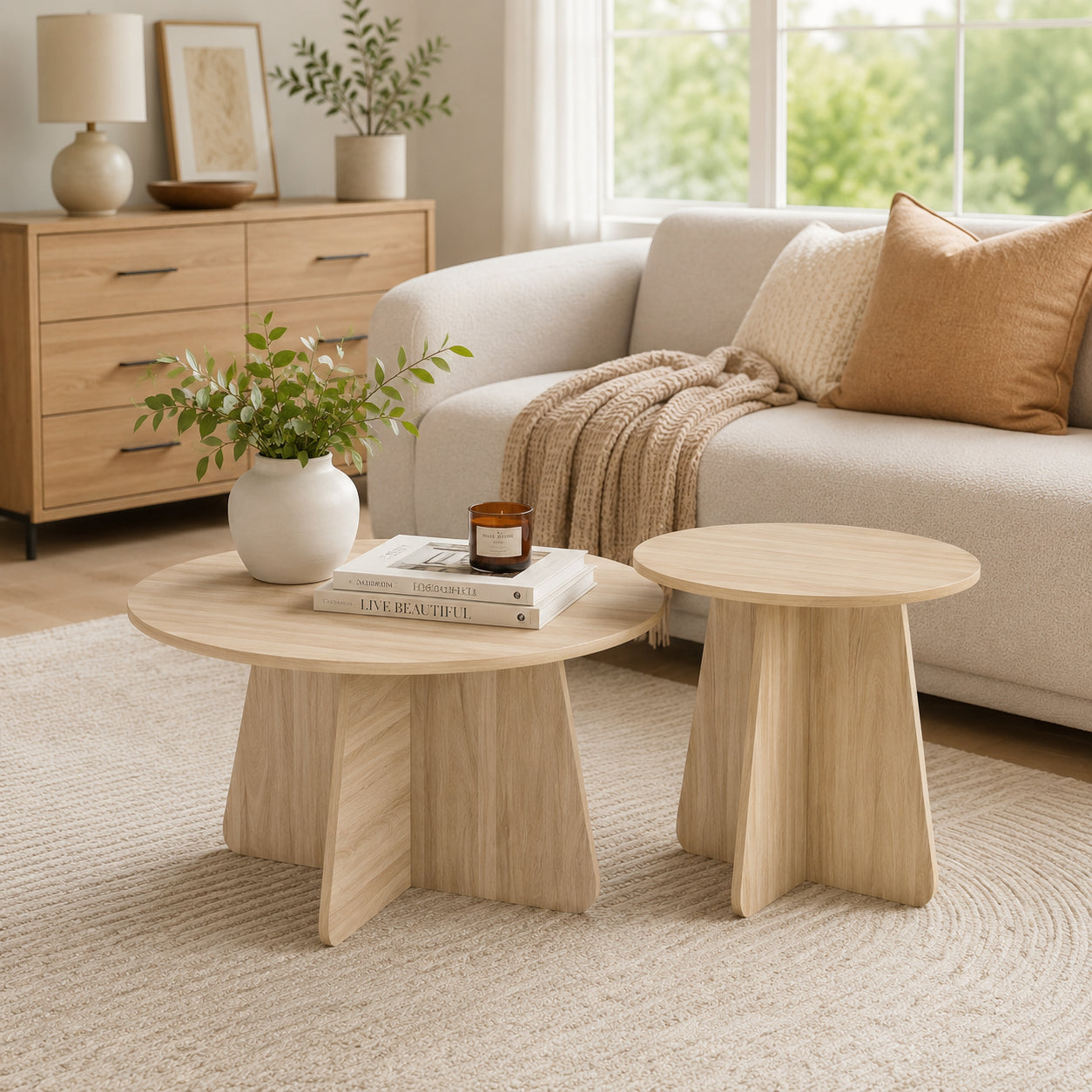 Retro Nesting Coffee Table Set - Walnut & Natural Wood