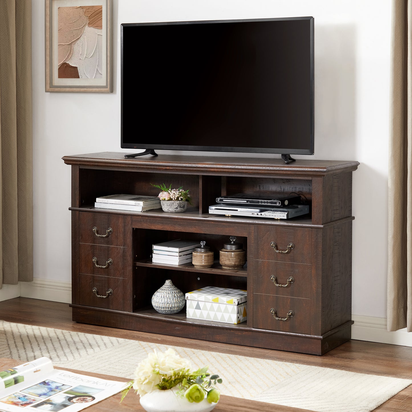 Retro TV Stand With Storage For TVs Up To 65 , Mid Century Modern &