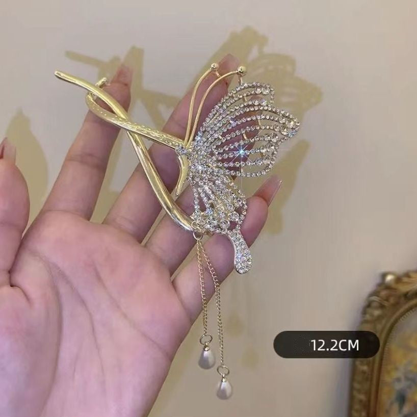 Butterfly Tassel Hair Clip - Zircon Alloy Hairpin