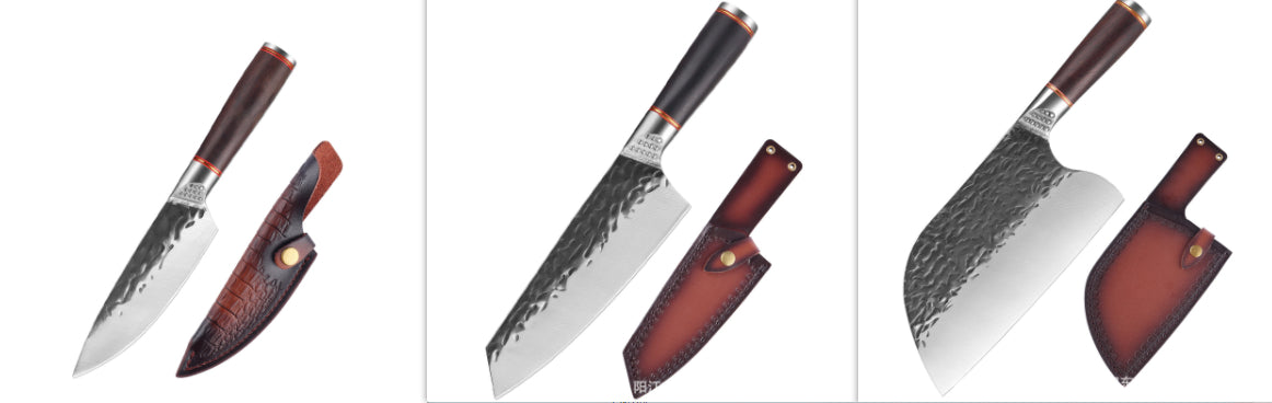 Stainless Steel Forged Hammer Pattern Kitchen Knife Set