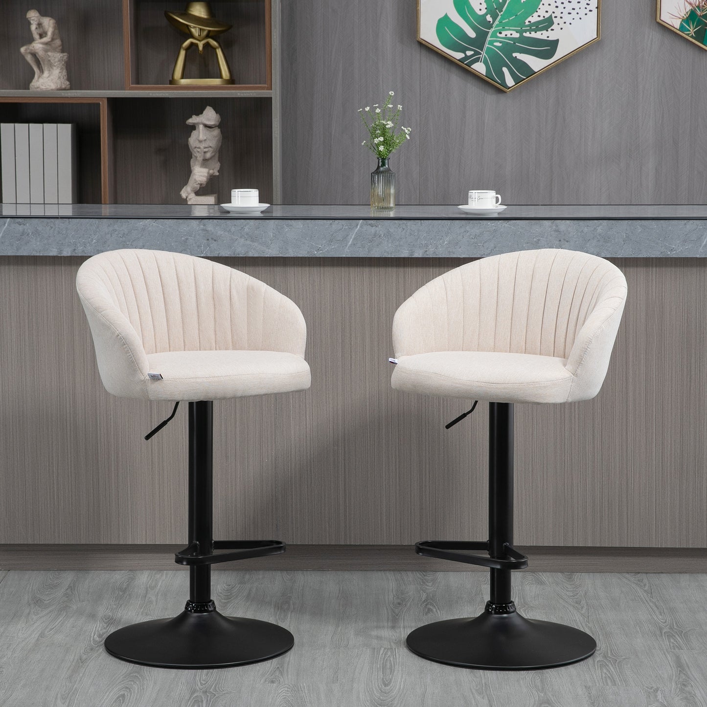 Modern Upholstered Adjustable Barstools with Swivel Seat, Linen Touch