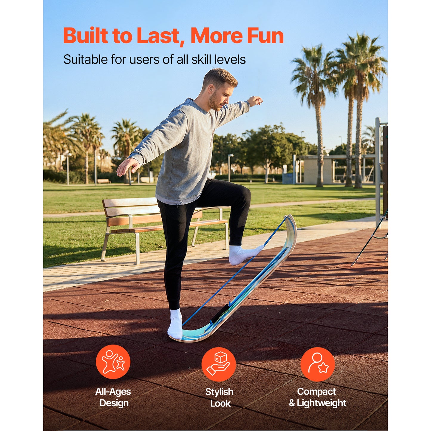 Balance Board for Core Workout & Standing Desk - Wooden Wobble Trainer, Blue