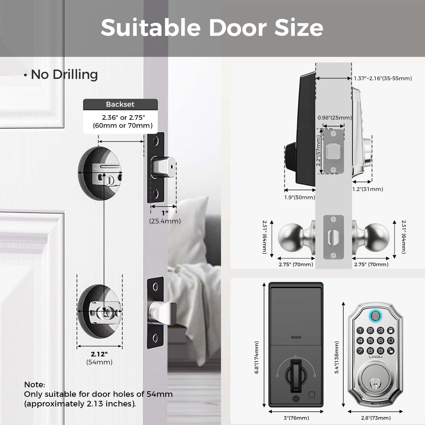 Keyless Entry Door Lock with Handle, App Control Front Door Lock Set with Keypad and Auto Lock