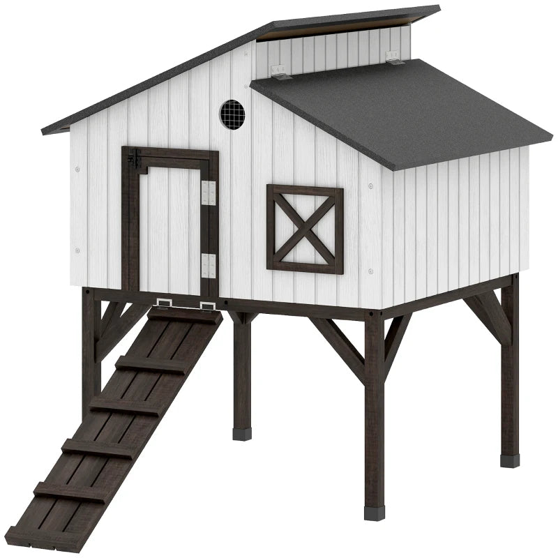 Elevated Chicken Coop with Nesting Box and Ramp - Weatherproof Bird House