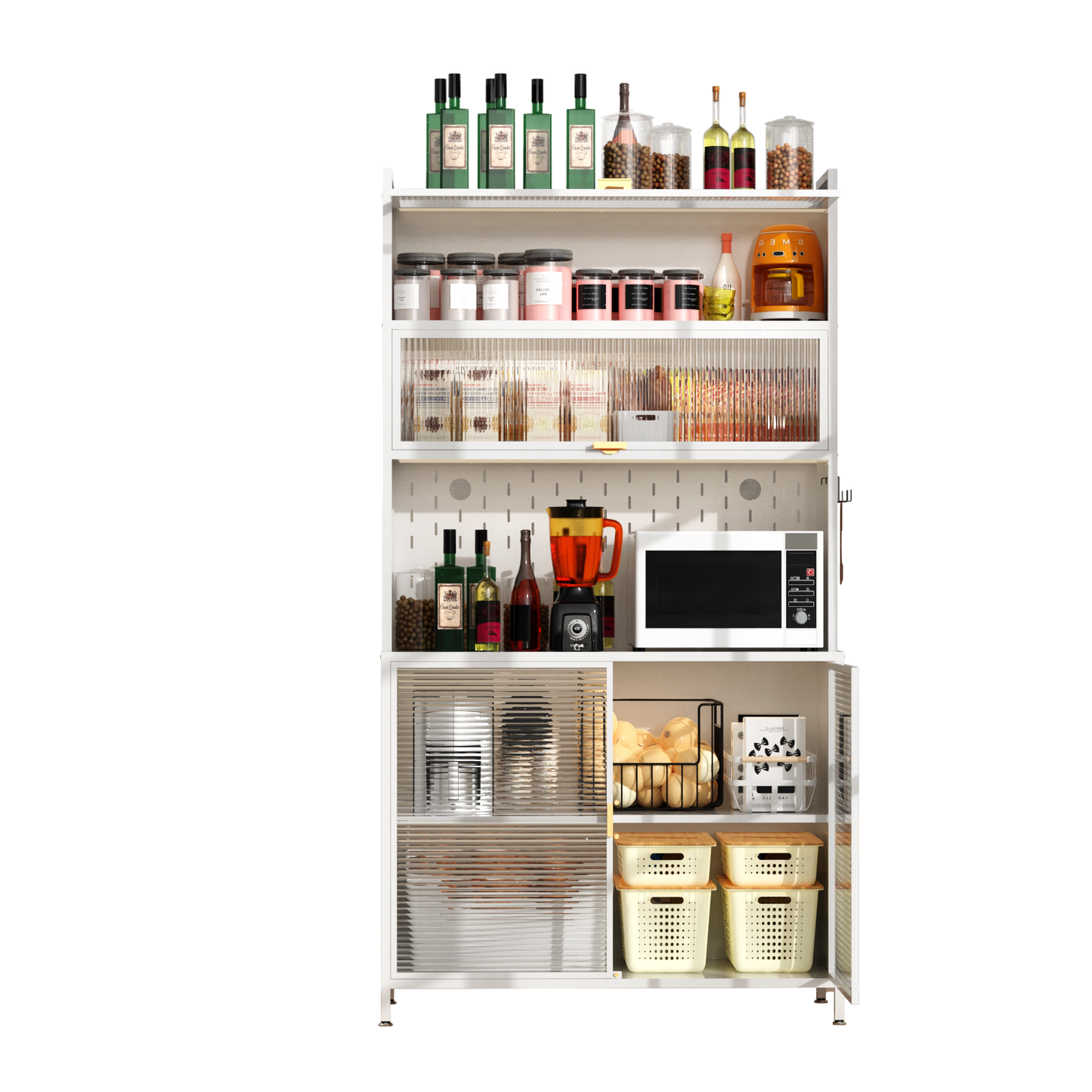 73'' Tall Kitchen Pantry Cabinet with 6-Tier Metal Storage - White