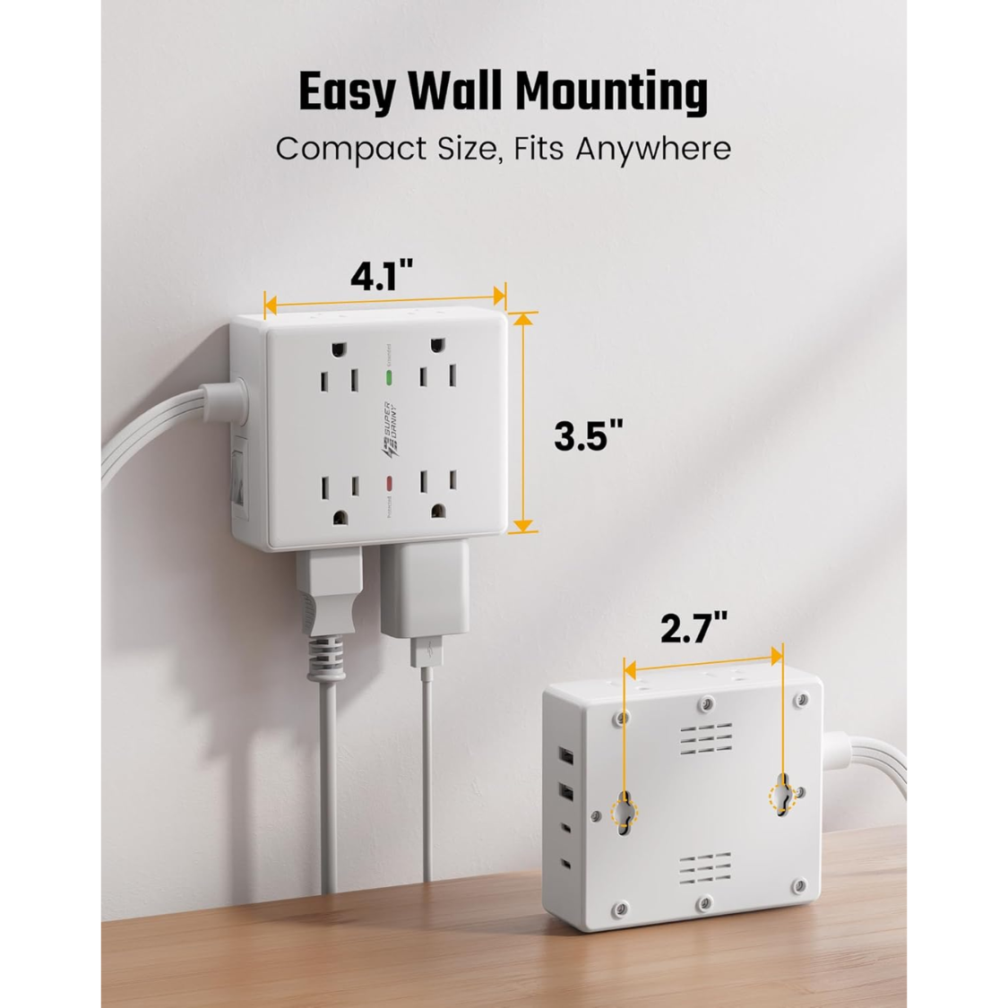 10Ft Surge Protector Power Strip with 8 Outlets & 4 USB Ports