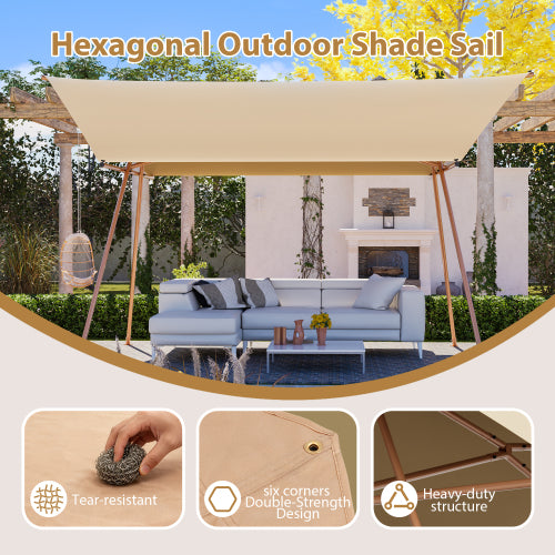 Hexagonal Shade Sail Canopy, Large 206in X118in UV Block Sun With UPF