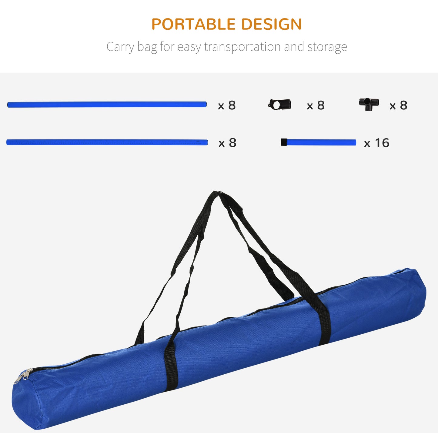 Dog Agility Training Kit with Adjustable Height Jumps and Carry Bag - Blue