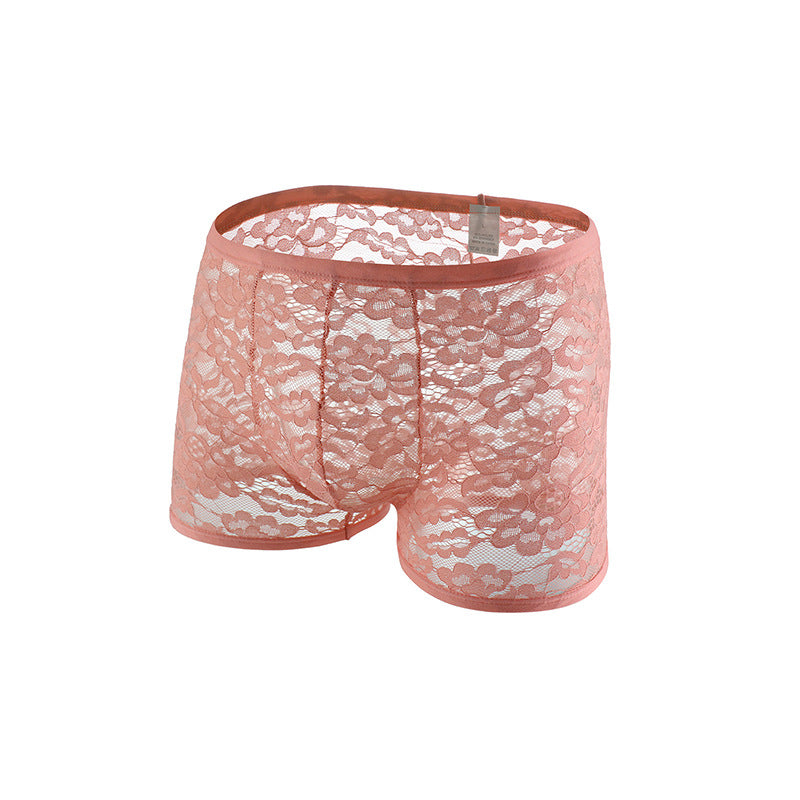 Men's Casual Solid Color Lace Shorts - Breathable Low Waist Boxer Style