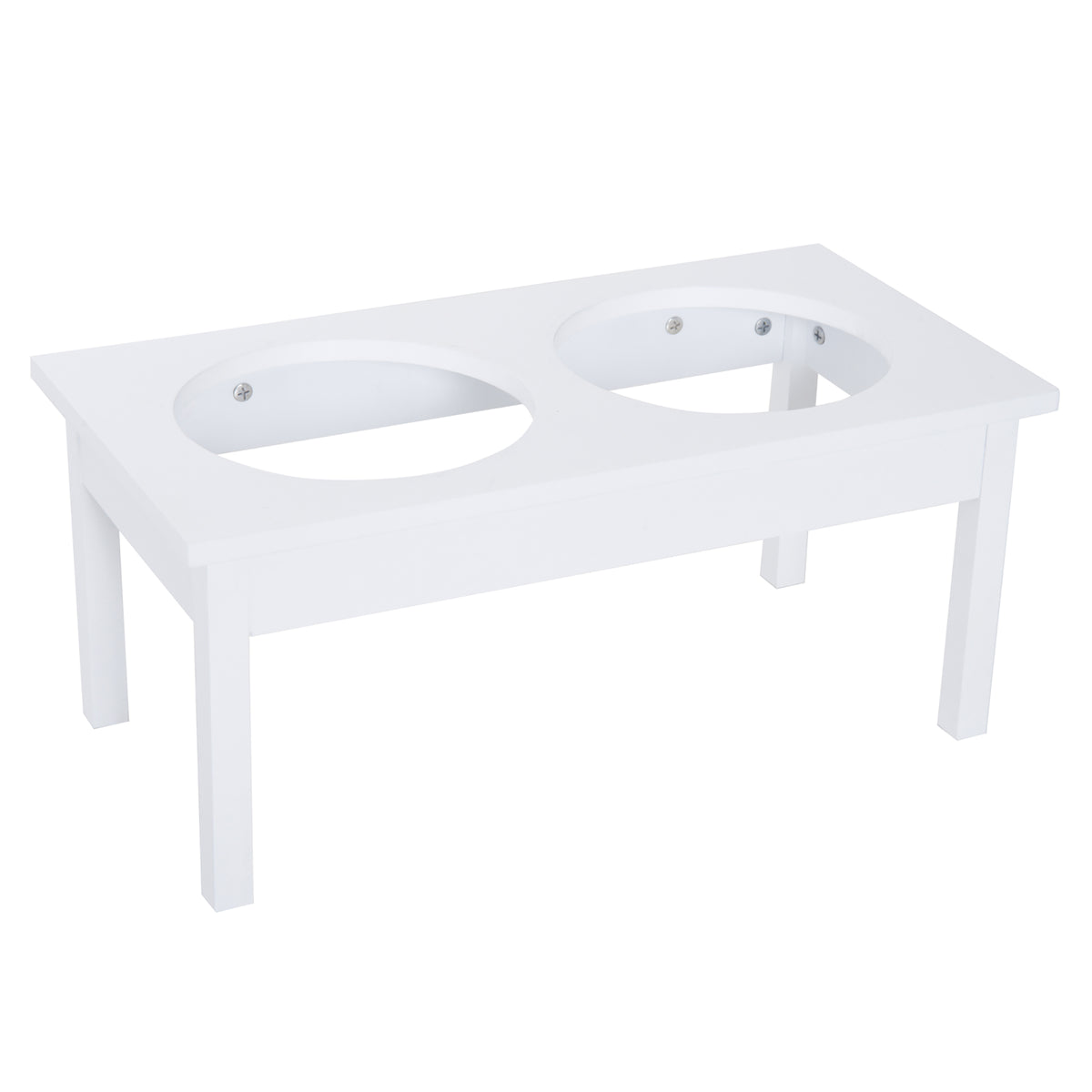Heavy Duty Wooden Elevated Dog Food Bowls with Stand - White, 23 Inches