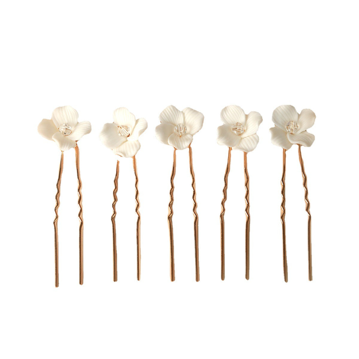 Ceramic Flower Hair Pins - Handmade Wedding Accessory Set, 5 Pack