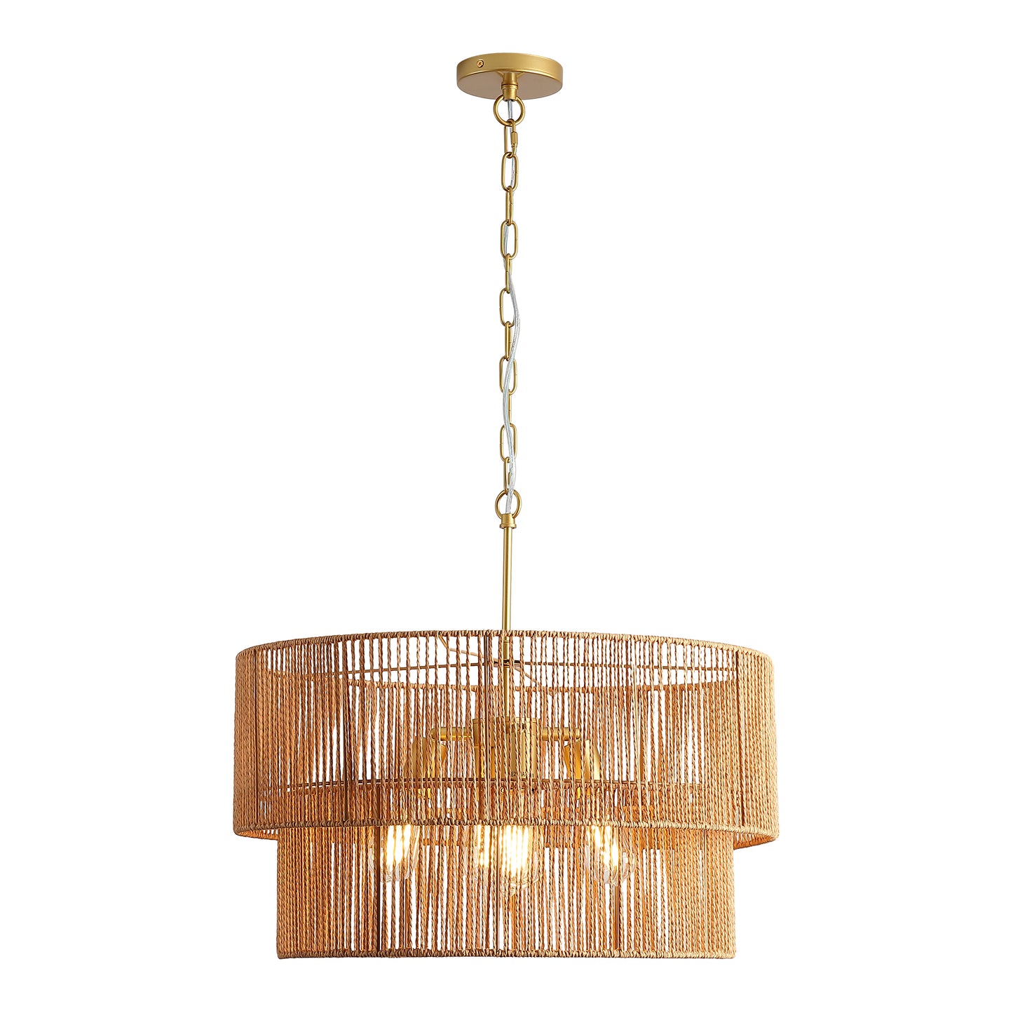 Woven Paper Rattan Pendant Light - 2-Tier Boho Ceiling Lamp for Dining & Living Room