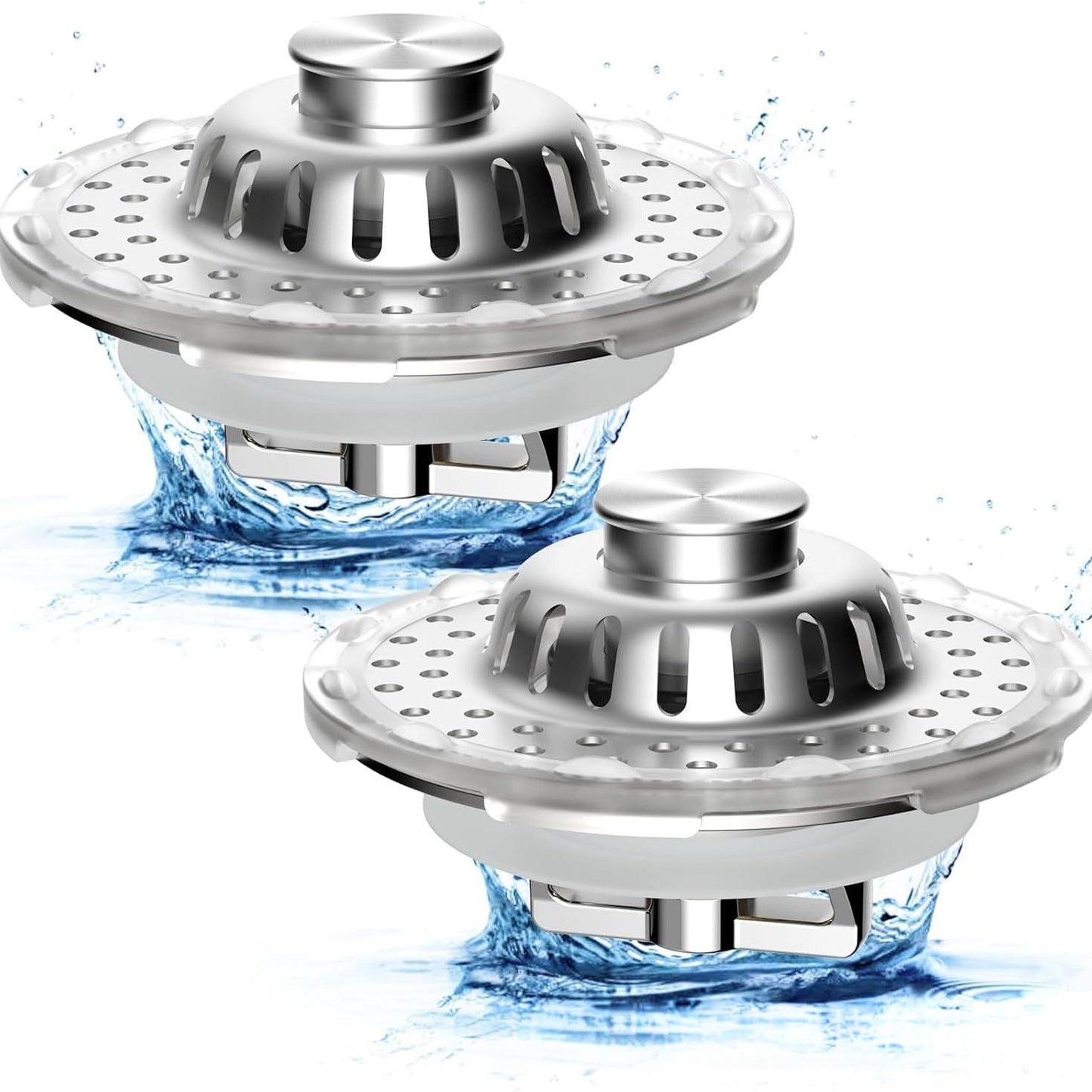 Push-Type Sink Drain Stopper - Stainless Steel, Transparent & Black Variants