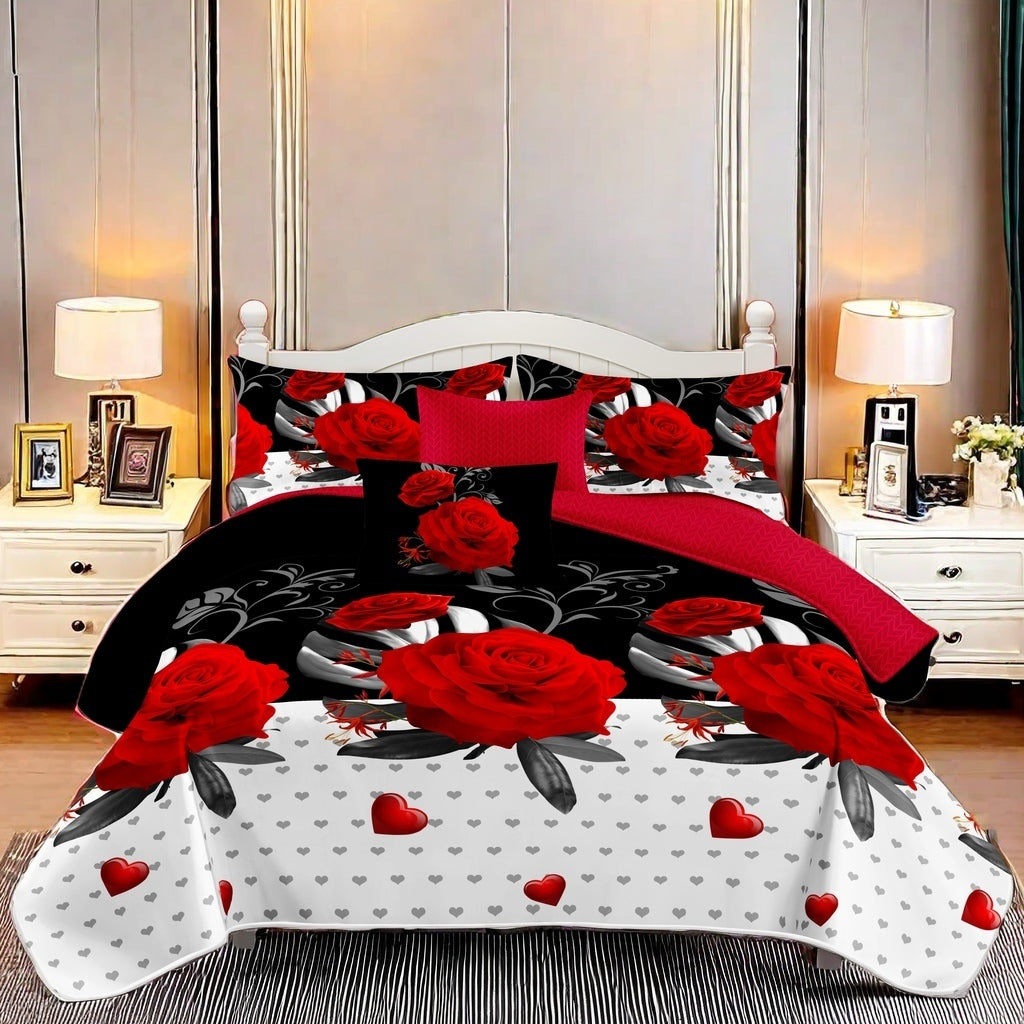 9-Piece Heavyweight Bedding Set with Rose Print & Curtains
