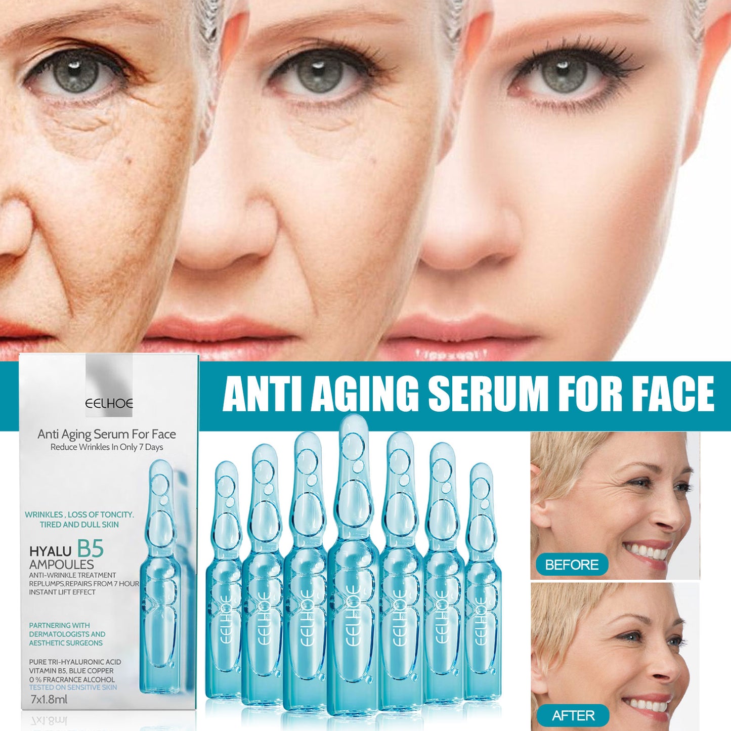 Anti-Wrinkle Ampoule Essence with Hyaluronic Acid & Vitamin B5 - 7 Day Set