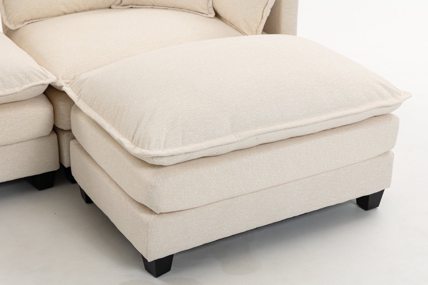 Modern 3-Seat Sectional Sofa with Ottoman - Antique White