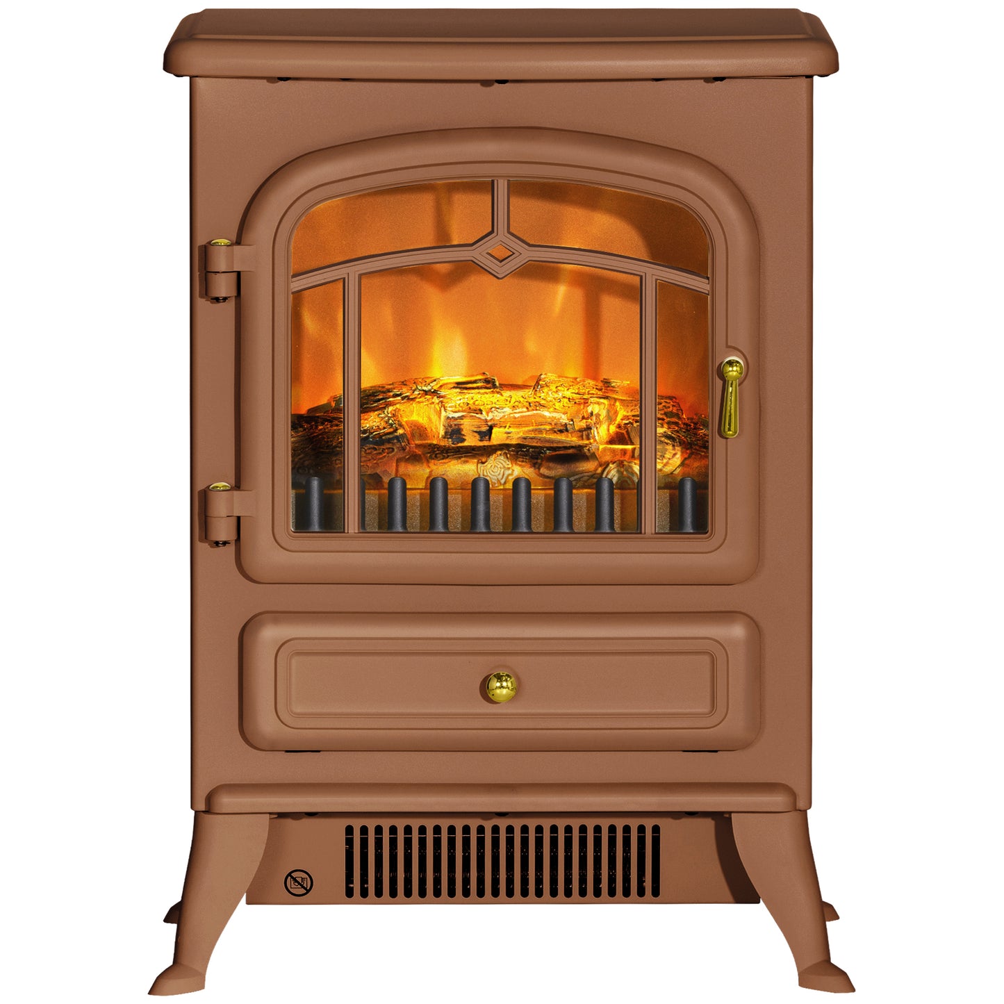 Electric Fireplace Heater with Realistic LED Flames and Logs, 725W/1450W, Dark Brown