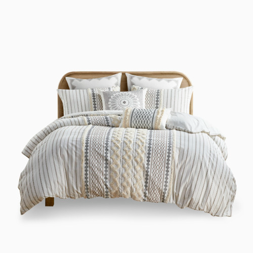 Queen Cotton Printed Duvet Cover Set with Chenille - Multicolor