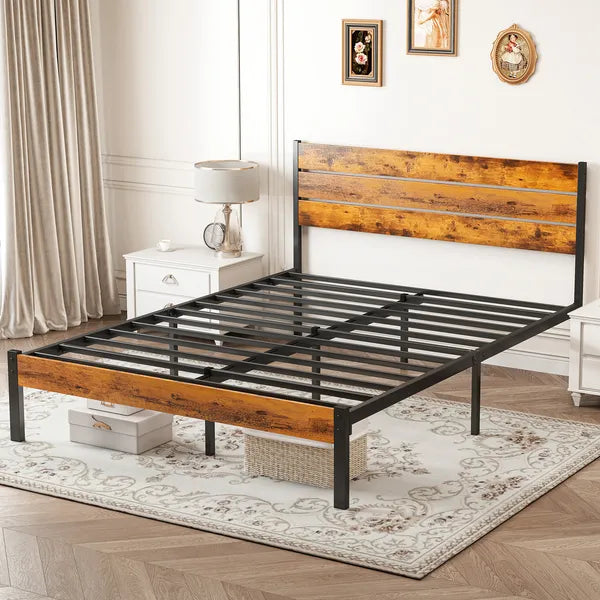 Sturdy Metal Platform Bed Frame with Headboard & Footboard