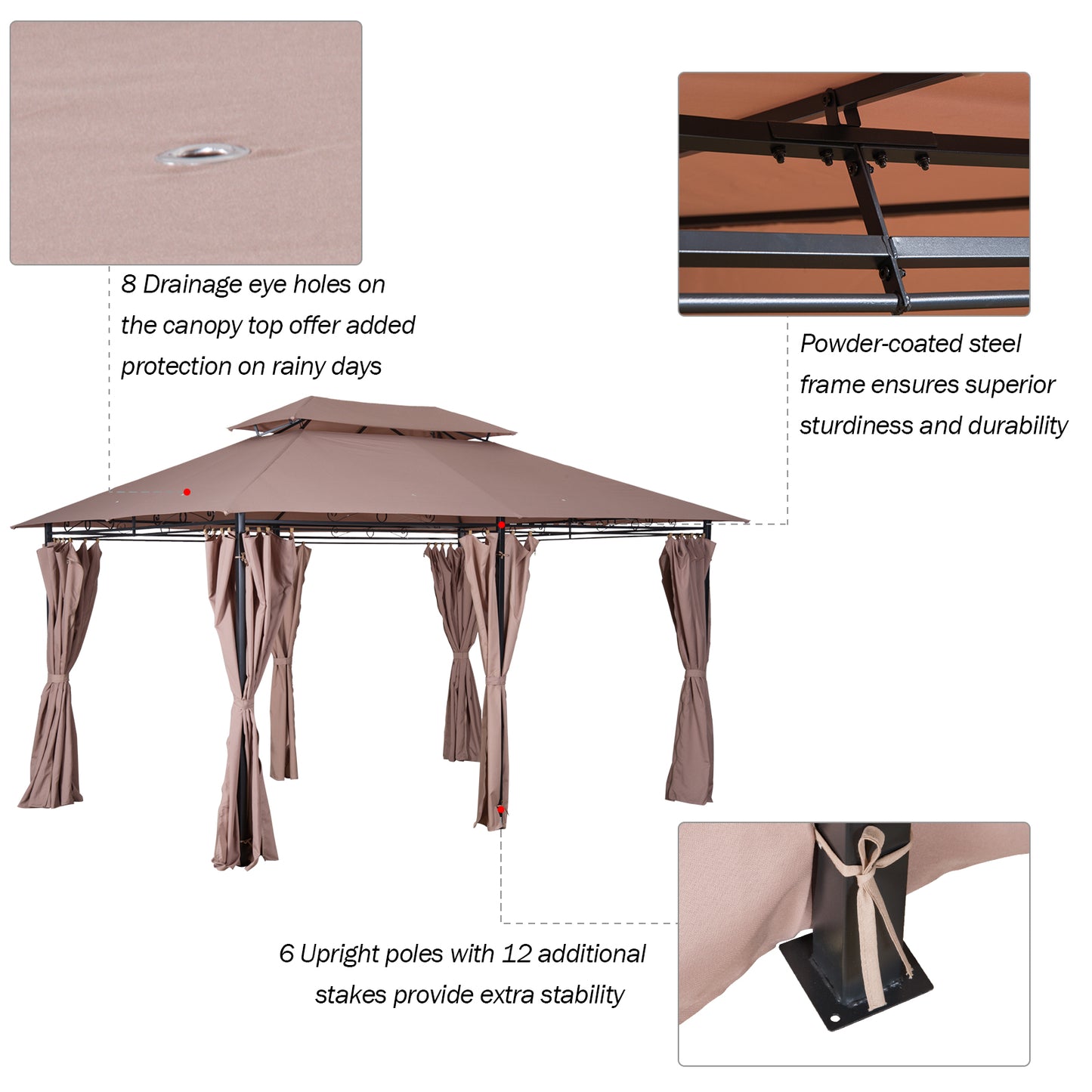 10x13 Outdoor Gazebo Canopy with Curtains and Vented Roof