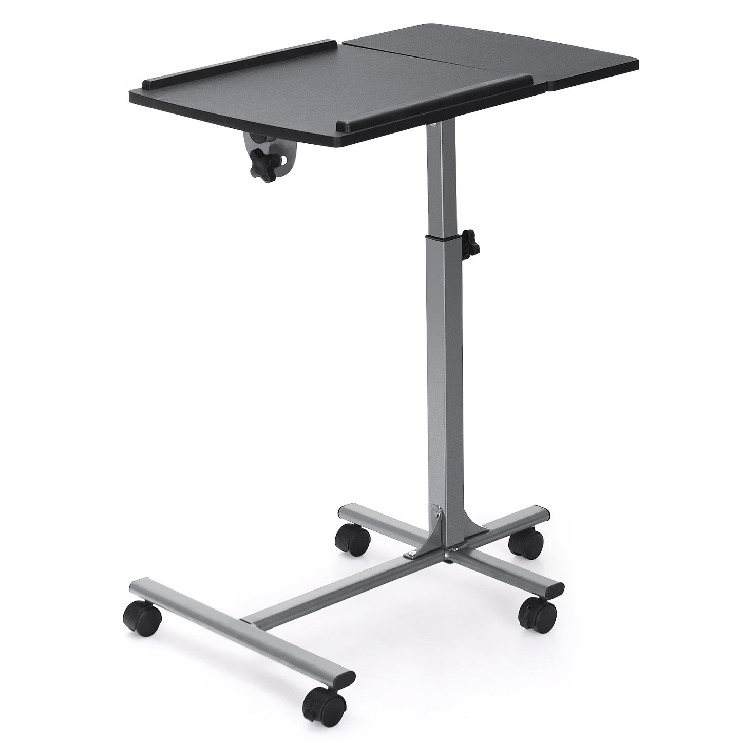 Adjustable Rolling Laptop Table with Lockable Wheels - Black