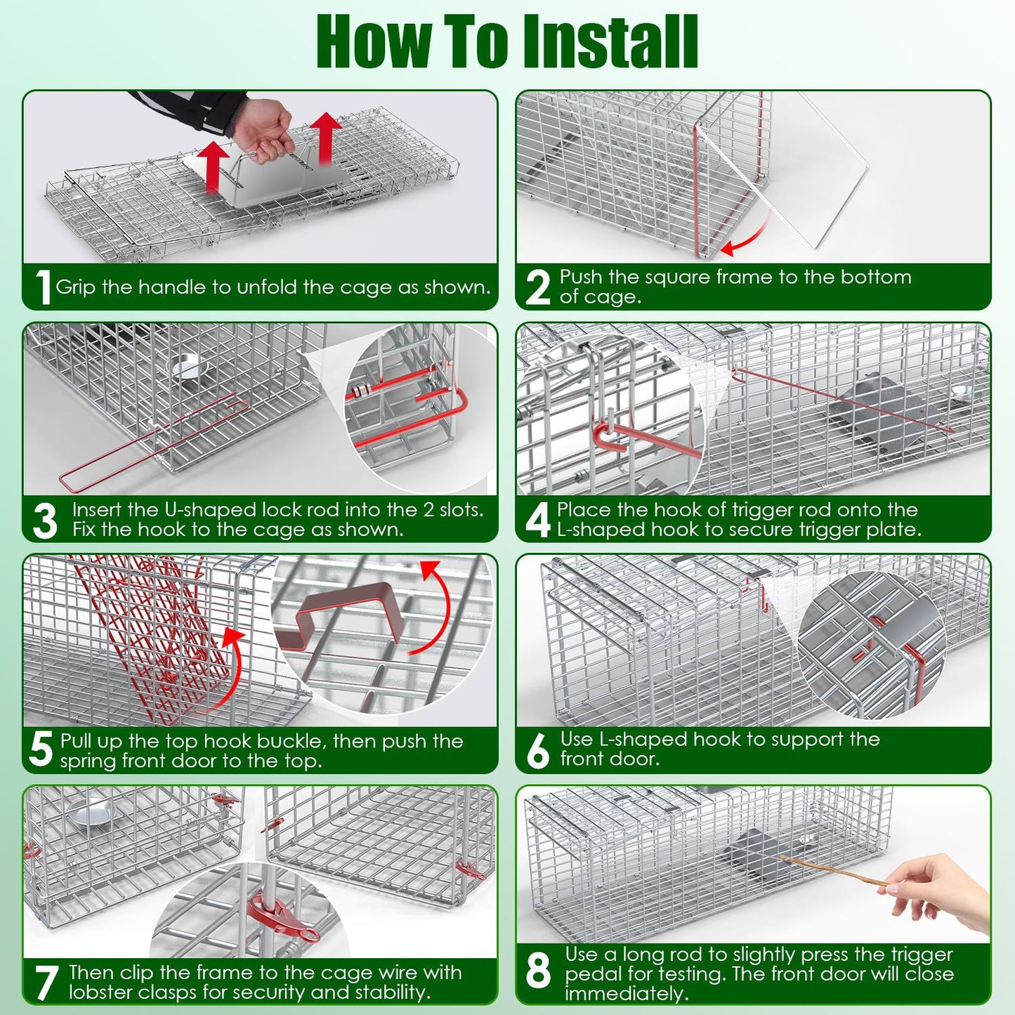 Humane Live Animal Trap Cage - 27x7.5x8in for Cats & Small Animals