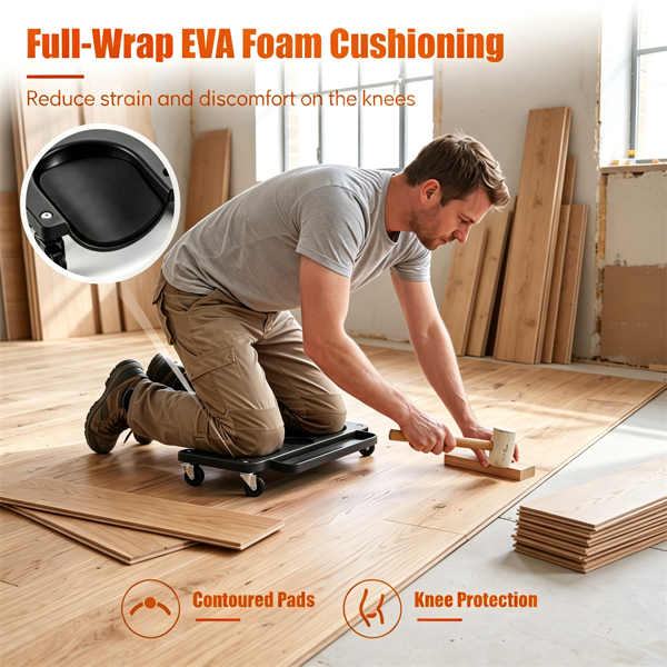 Rolling Knee Creeper with EVA Foam Cushions and Magnetic Tool Tray - Heavy Duty Garage and Auto Repair
