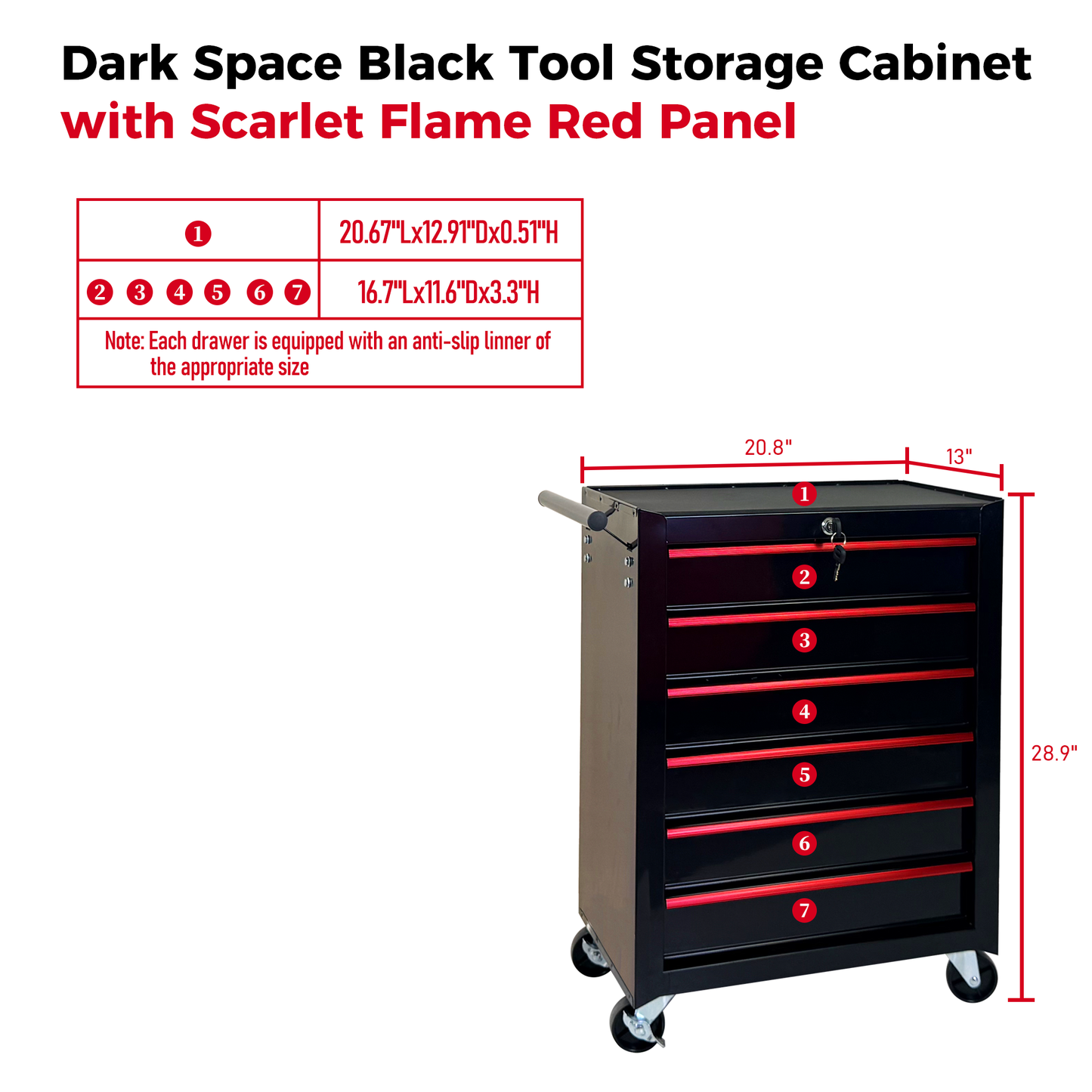 20-Inch Rolling Metal Tool Chest with 6 Drawers - Black