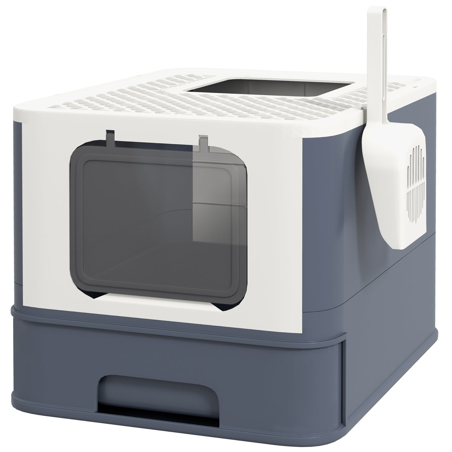Large White Cat Litter Box with Lid, Scoop & Top Exit for Easy Cleaning