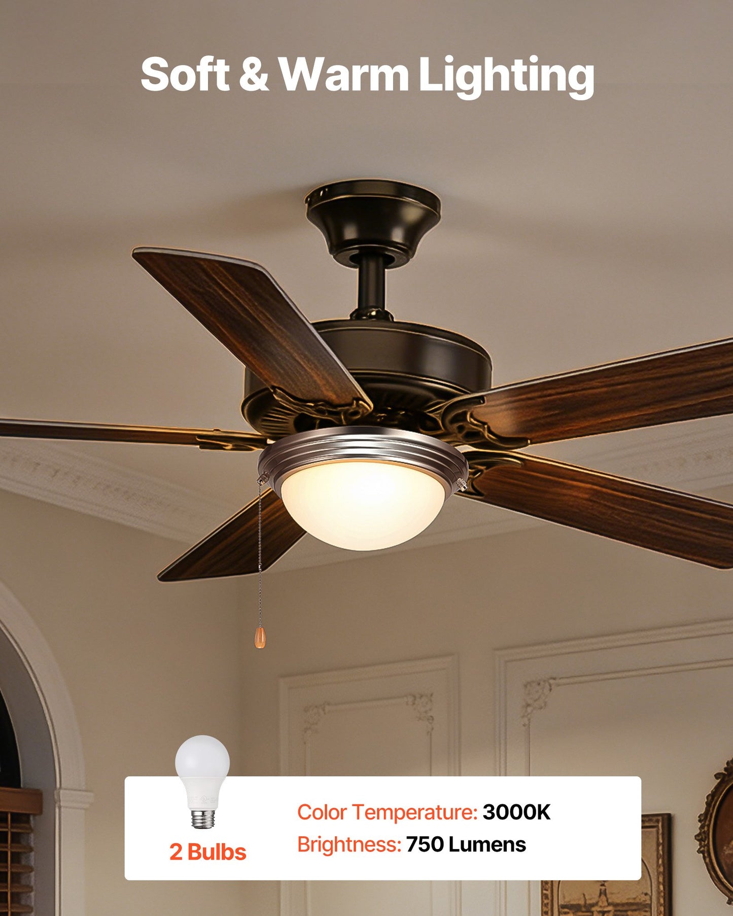 Ceiling Fan Light Kit with 2 LED Bulbs, Frosted Glass Shade, Brushed Nickel Finish