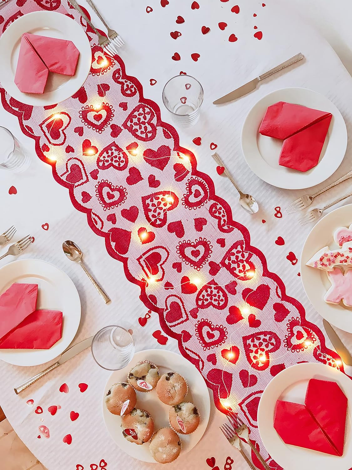Lace Heart Table Runner - 13 x 72 Inch Valentine's Day Decor