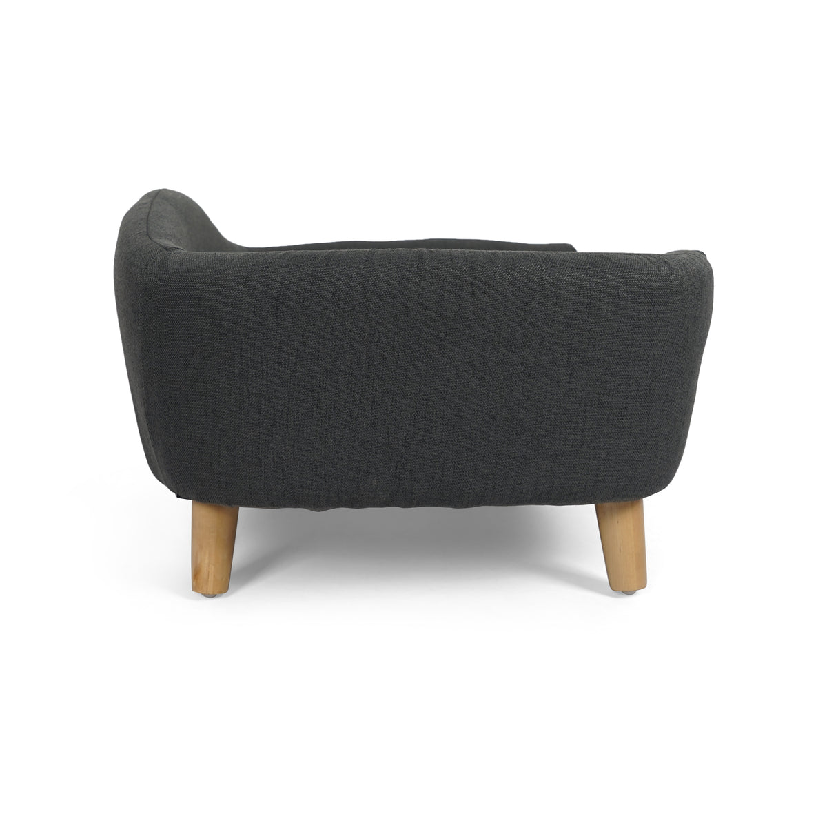 Small Dog Elevated Bed Frame with Rubber Wood Legs and Plush Fabric, Dark Gray