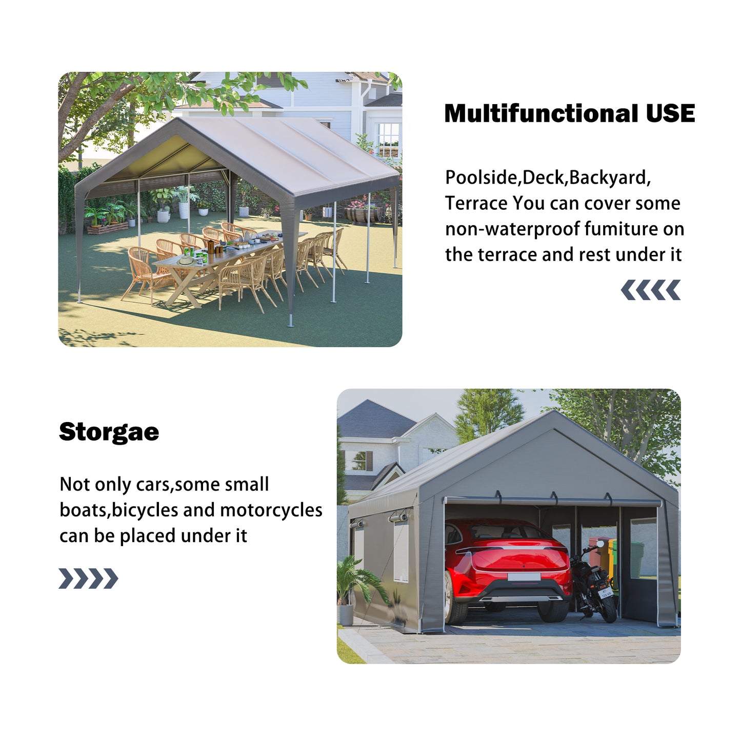 13'x20' Waterproof Canopy Tent with Roll-Up Doors - Silver