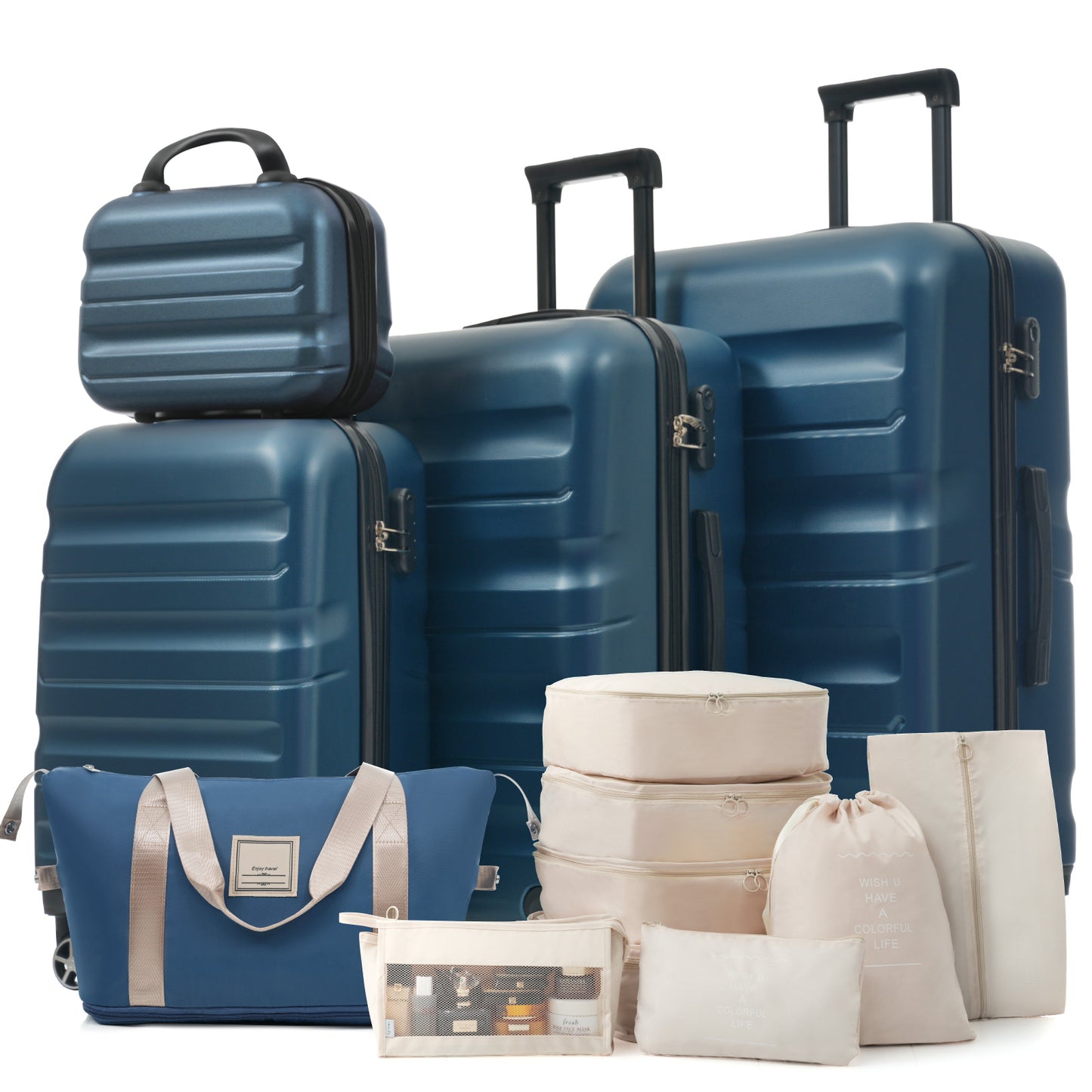 Lightweight ABS Luggage Set - Durable Suitcases with Spinner Wheels, Carry-On & Check-In Sizes - Inky Blue