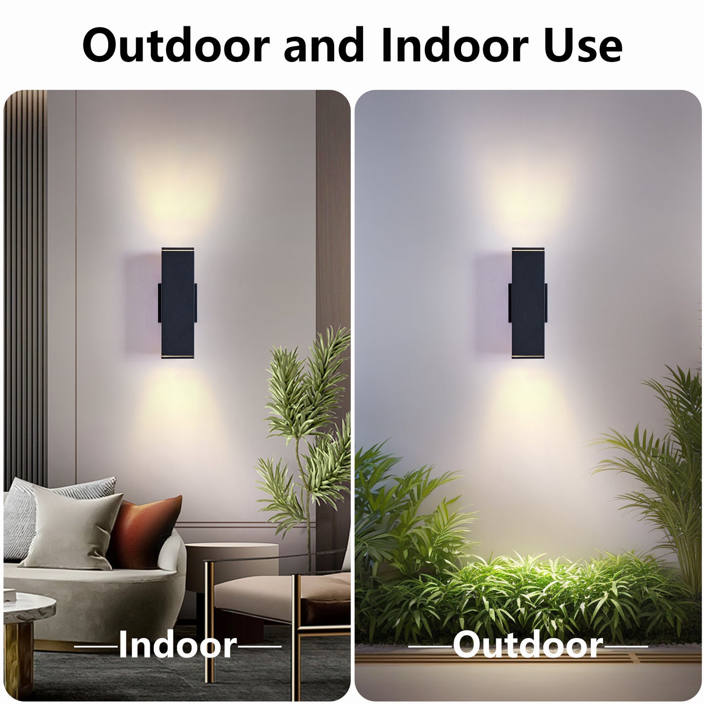 Modern Outdoor Wall Sconce Light - Waterproof Aluminum 2-Pack