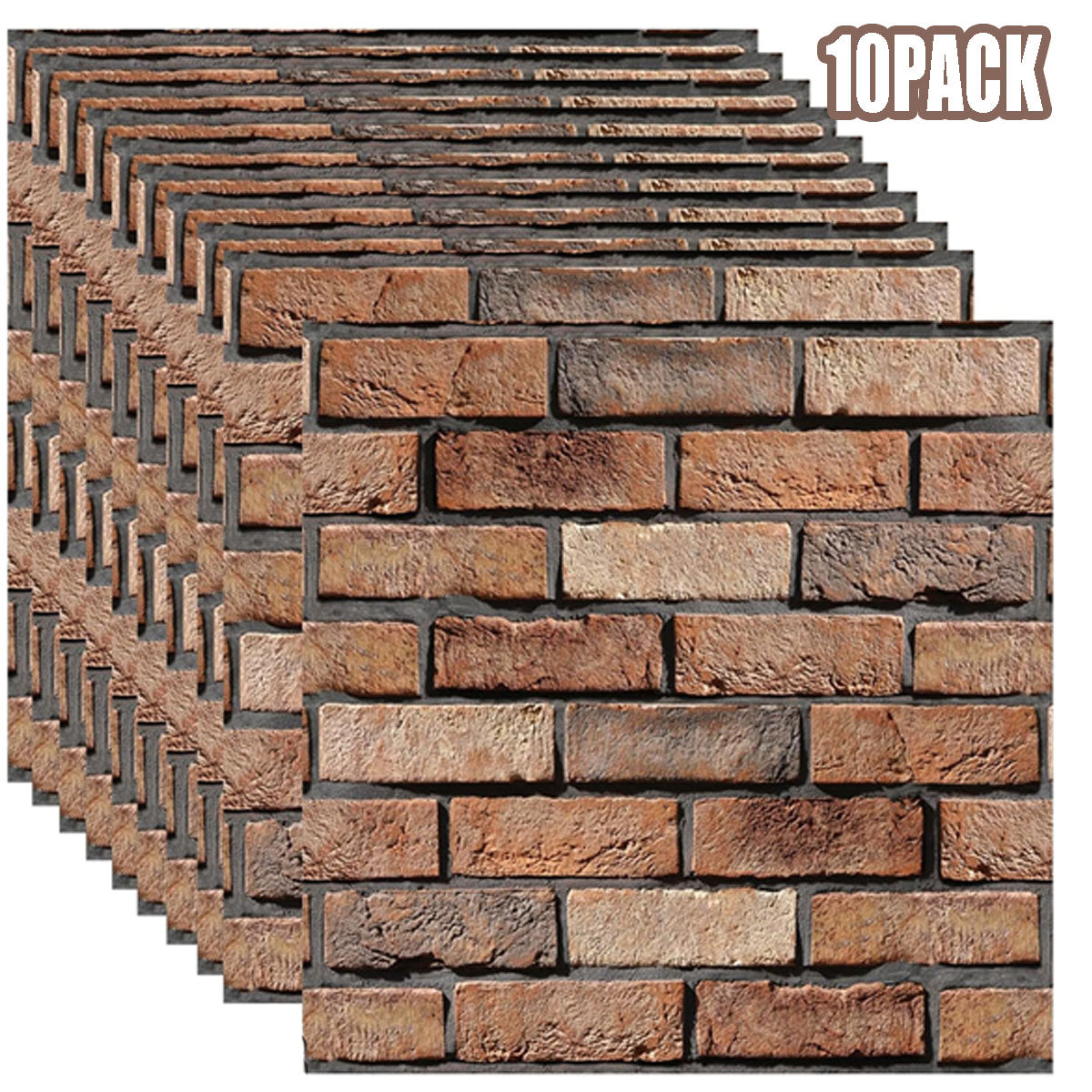10-Pack 3D Brick Wall Panels - Removable PVC Wallpaper, Maroon