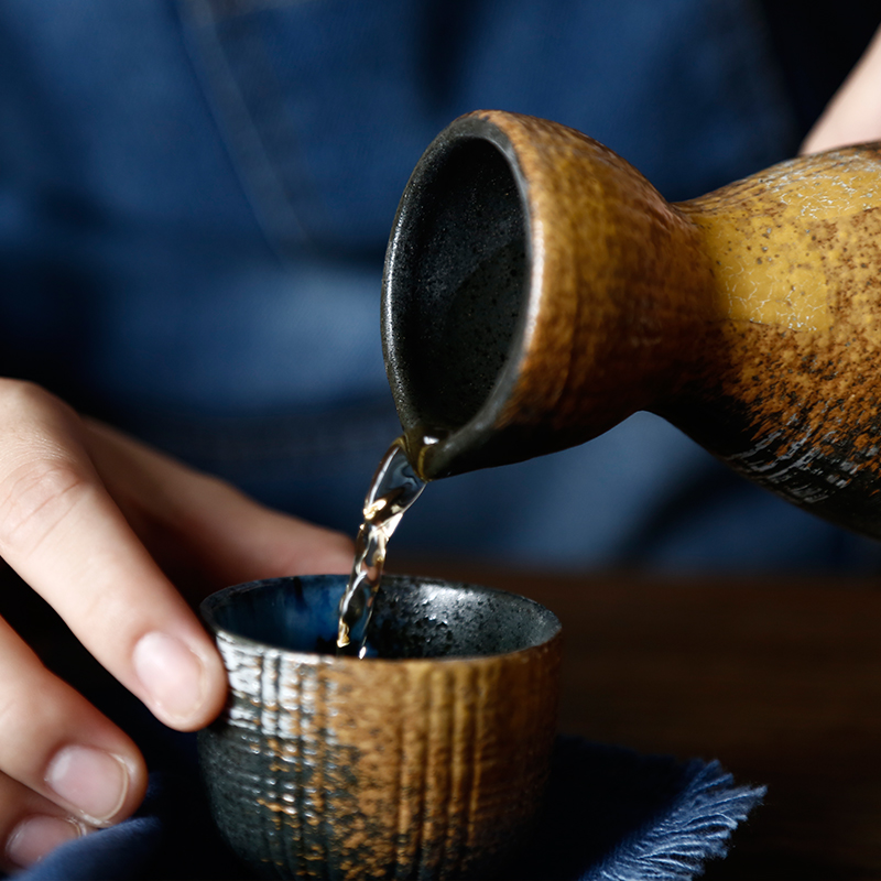 Ceramic Sake Bottle Set with Glasses - Traditional Japanese Drinkware