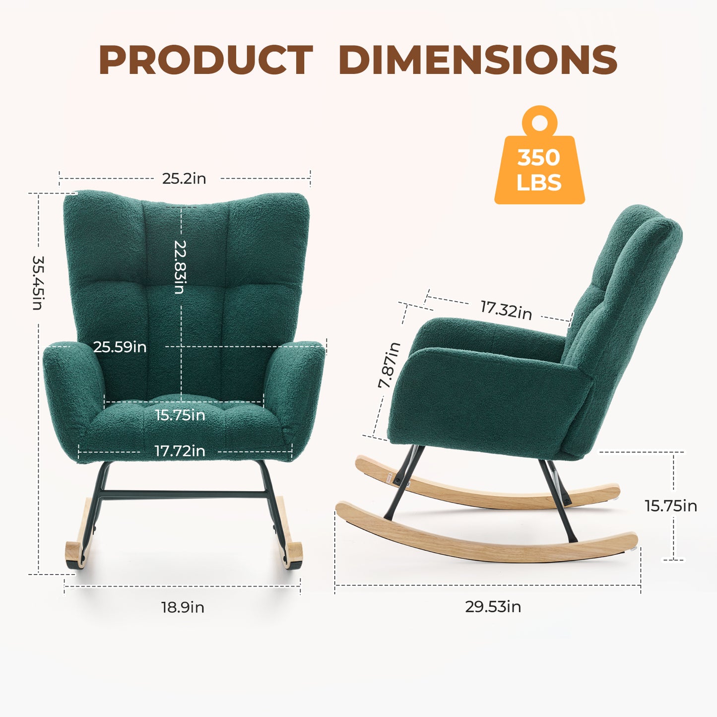 Teddy Fabric Swing Chair with High Backrest and Cushion