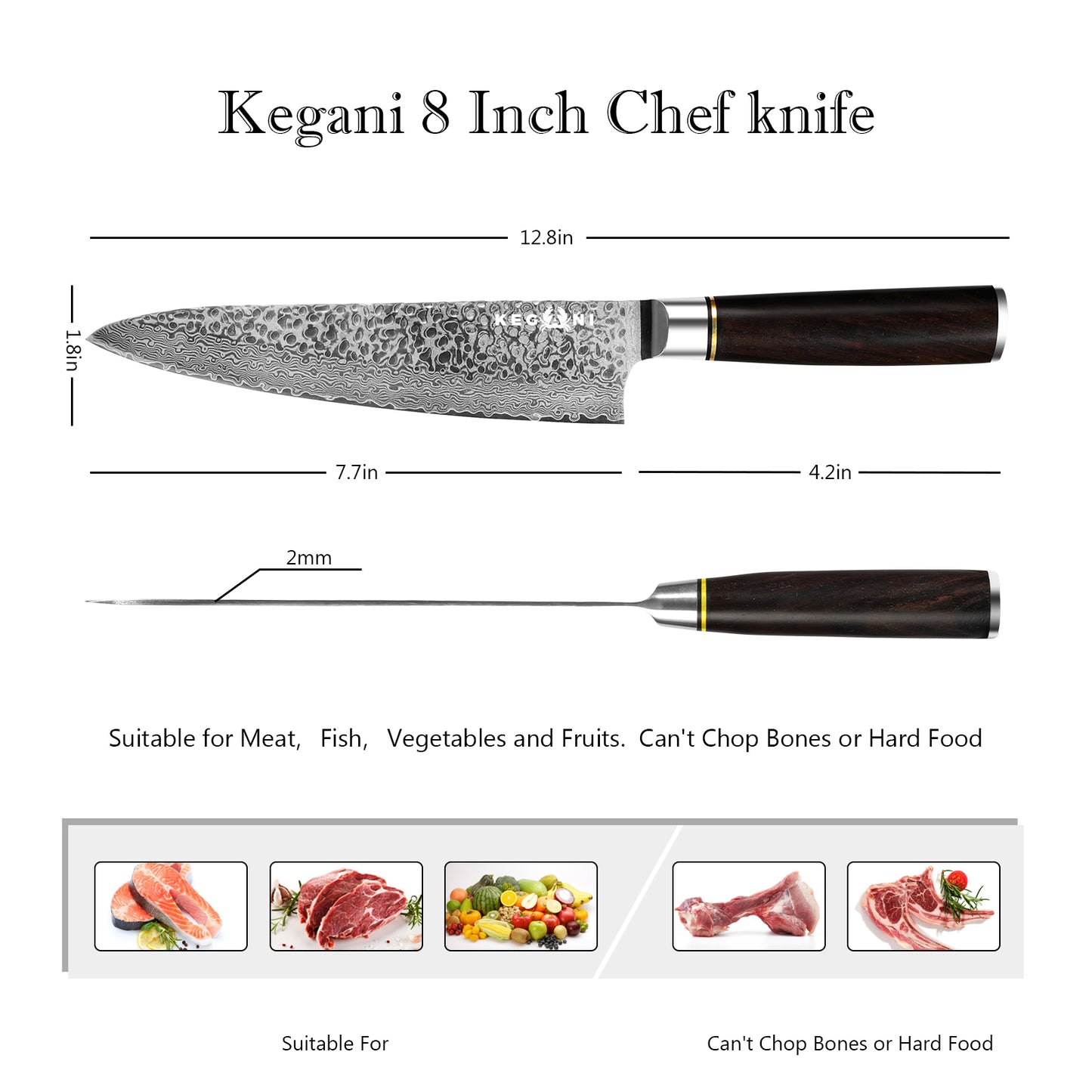 8-Inch Japanese Chef Knife - VG10 Damascus Steel with Pakkawood Handle
